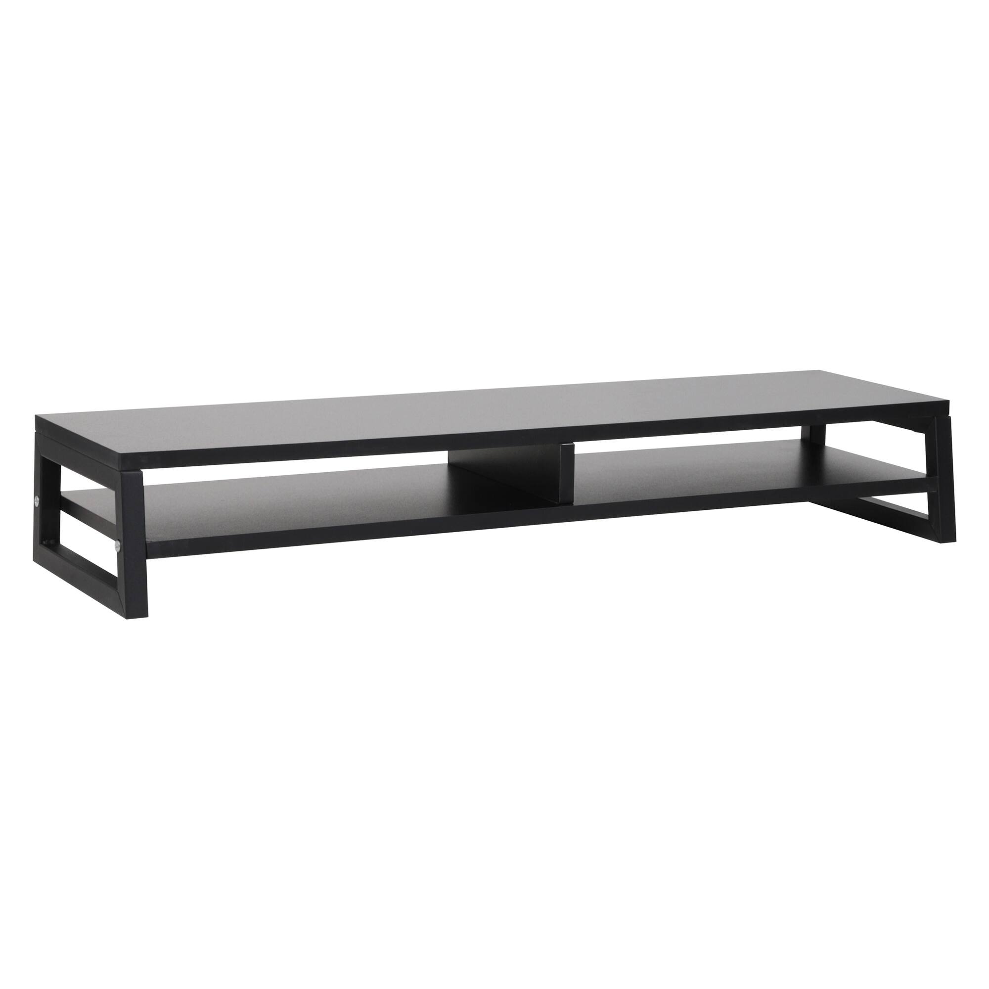 Mind Reader 2-Tier MDF Double Monitor Stand, Dual Screen Riser with Storage Shelf, 33.75 Inch Wide, 88 lb Capacity, Black